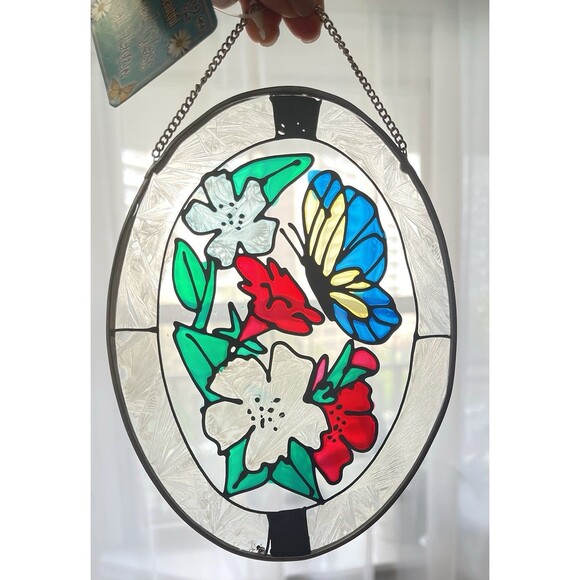 X3 VTG Stained Glass Suncatchers Birdhouse Hummingbird Butterfly NOS Decor - Picture 5 of 7